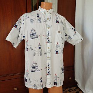 Vintage 100% Cotton Lighthouse Print Button Up Dad Shirt